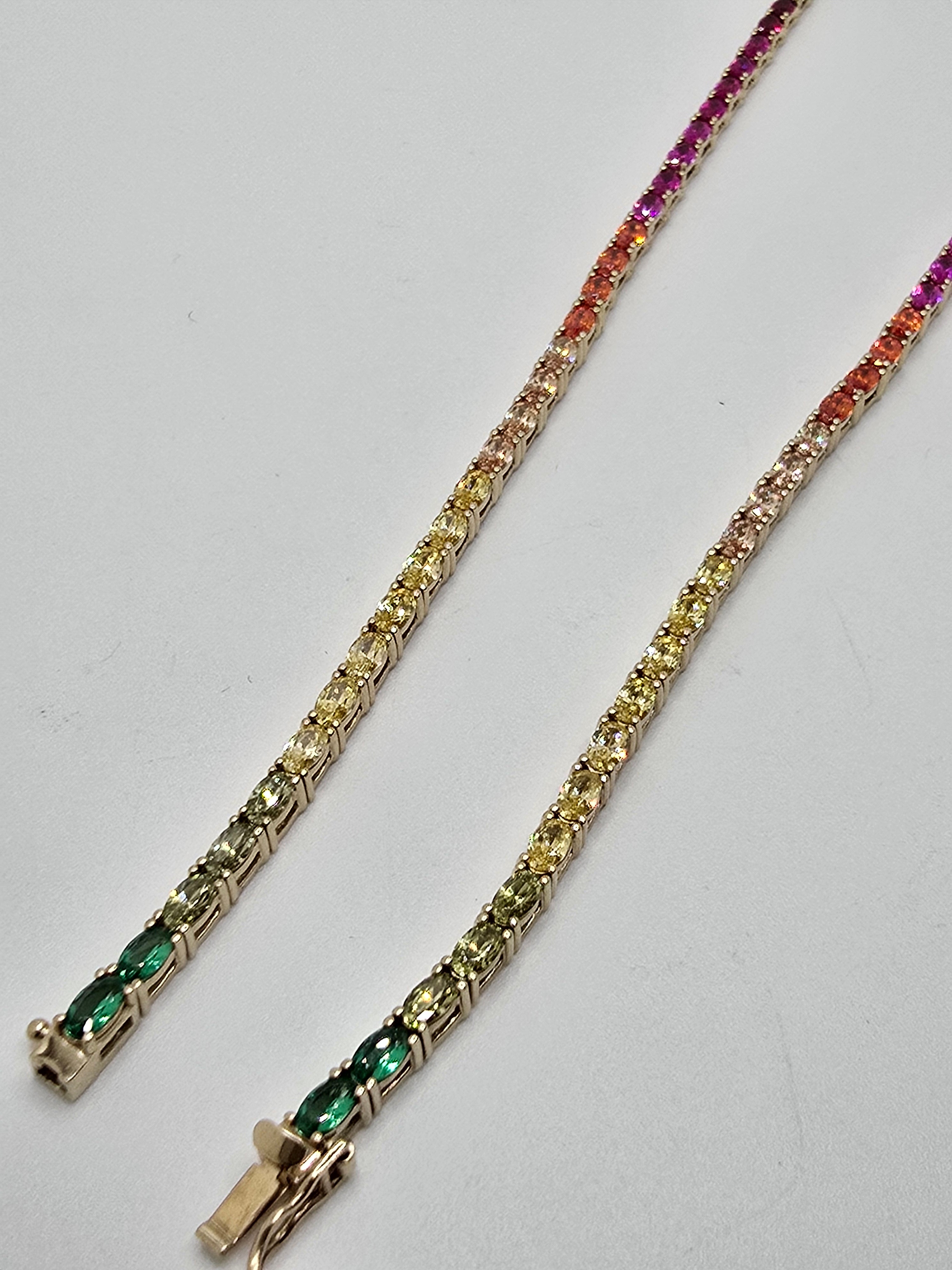 Absolute Sterling Silver Goldclad Simulated Colors of Sapphire Rainbow Line Necklace, 18"
