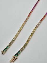 Absolute Sterling Silver Goldclad Simulated Colors of Sapphire Rainbow Line Necklace, 18"