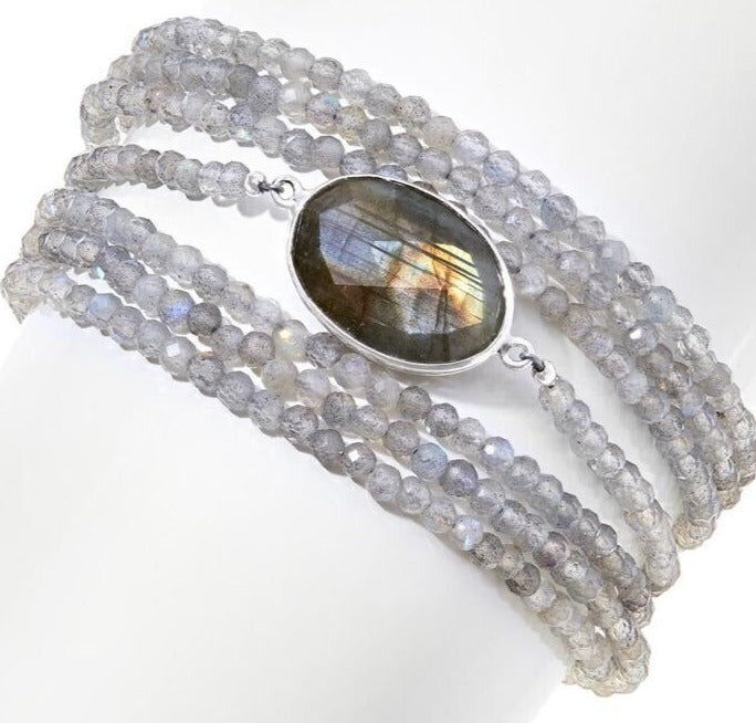Jay King Labradorite Sterling Silver 7-Strand Layered Magnetic Bracelet. 7"