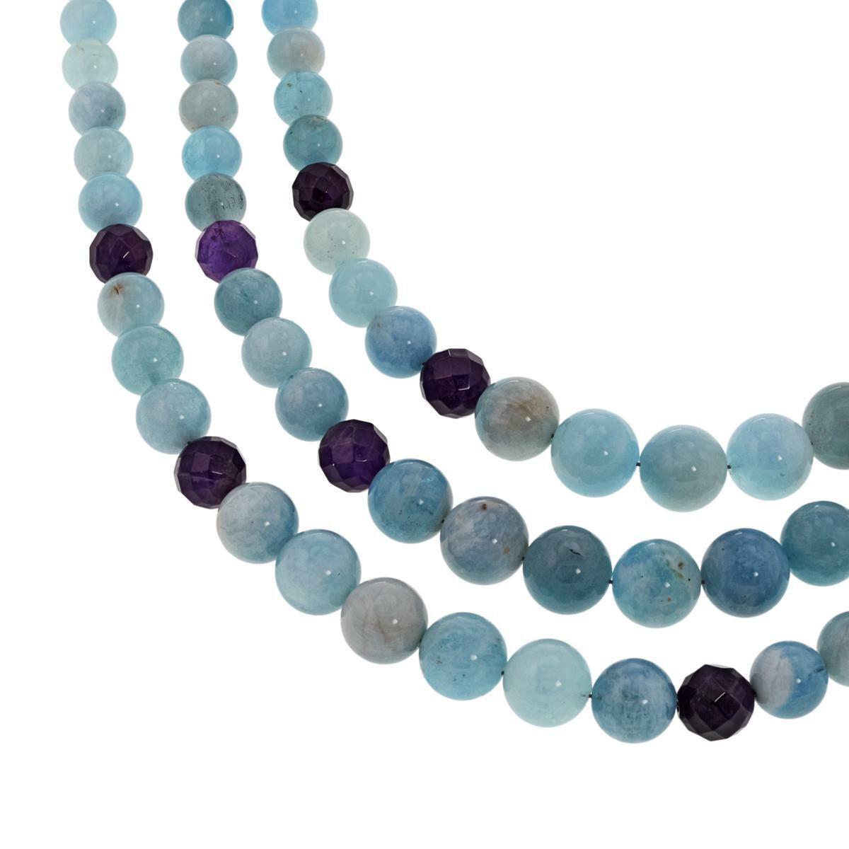 Jay King Aquamarine and Amethyst Bead Necklace and Earring Set