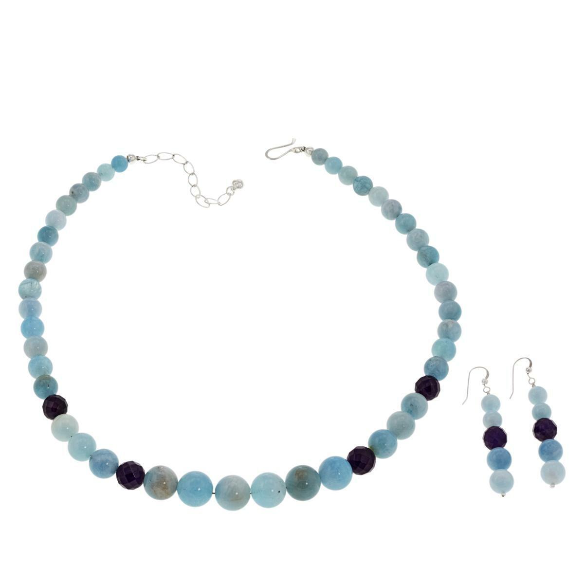 Jay King Aquamarine and Amethyst Bead Necklace and Earring Set