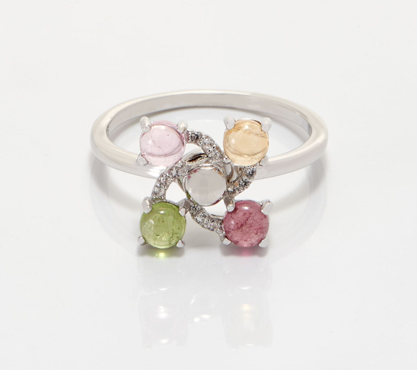 QVC Tourmaline, White Zircon MultiColor  Spinner Ring, Size 6 Sterling Silver