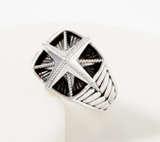 JAI Rope Carved Background North Star Band Ring Size 5 Sterling Silver