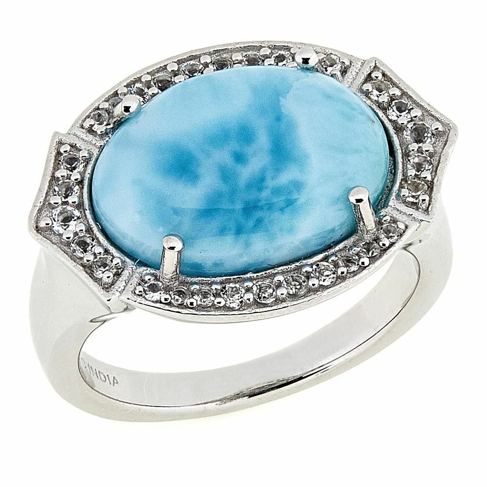 Paul Deasy Gem Larimar And White Topaz East/West Ring Size 6