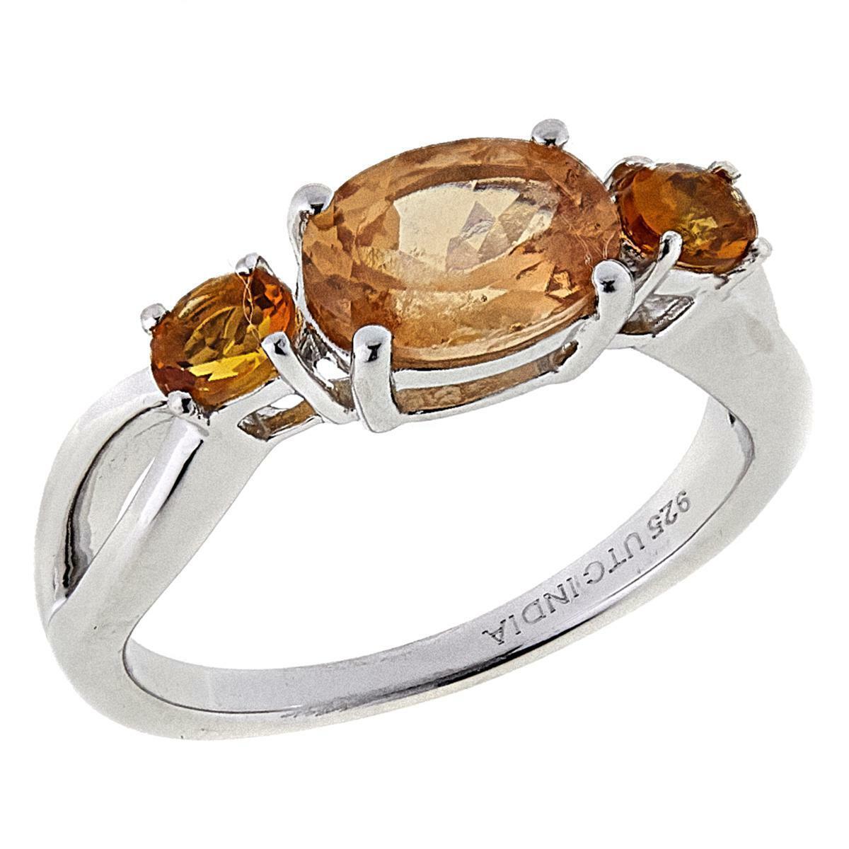 Paul Deasy Gems 3-Stone Oval Hessonite Sterling Silver Ring Size 8 HSN $130