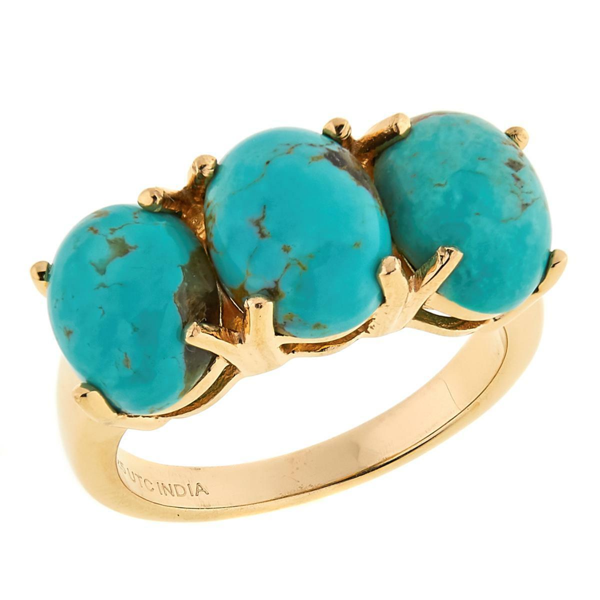 Paul Deasy Gem Gold-Plated 3-Stone Tyrone Turquoise Ring Size 5 Hsn $101