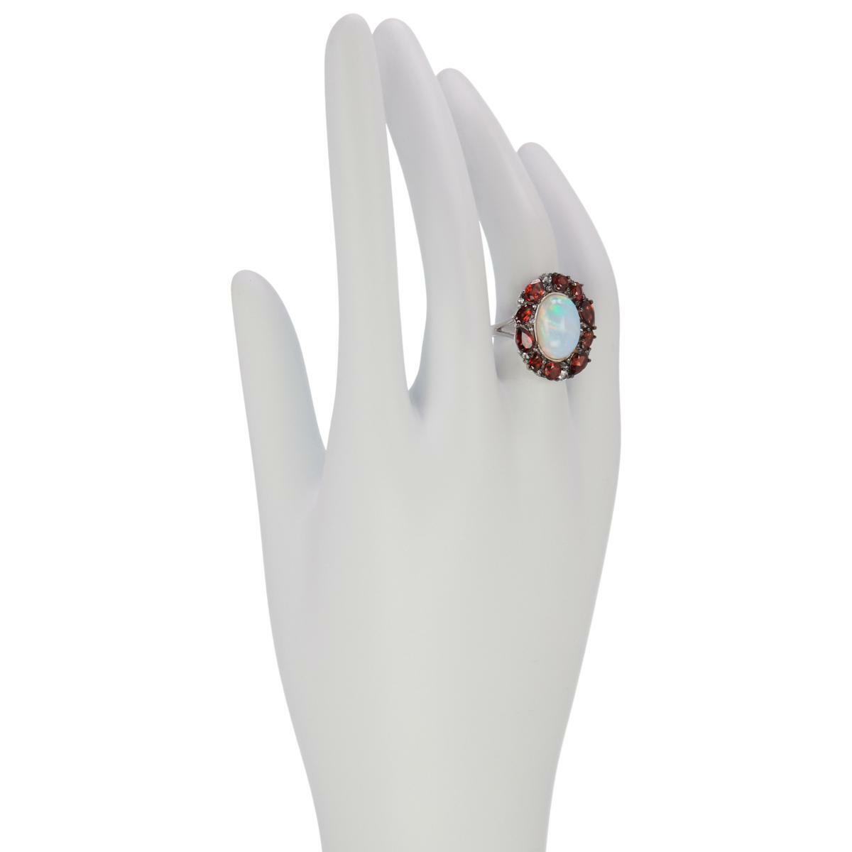 Paul Deasy Gem Opal, Garnet & White Topaz Sterling Silver Oval Ring Size 8
