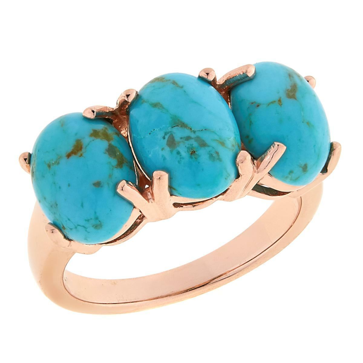 Paul Deasy Gem Rose Gold Plated 3-Stone Kingman Turquoise Ring Size 7 Hsn $101