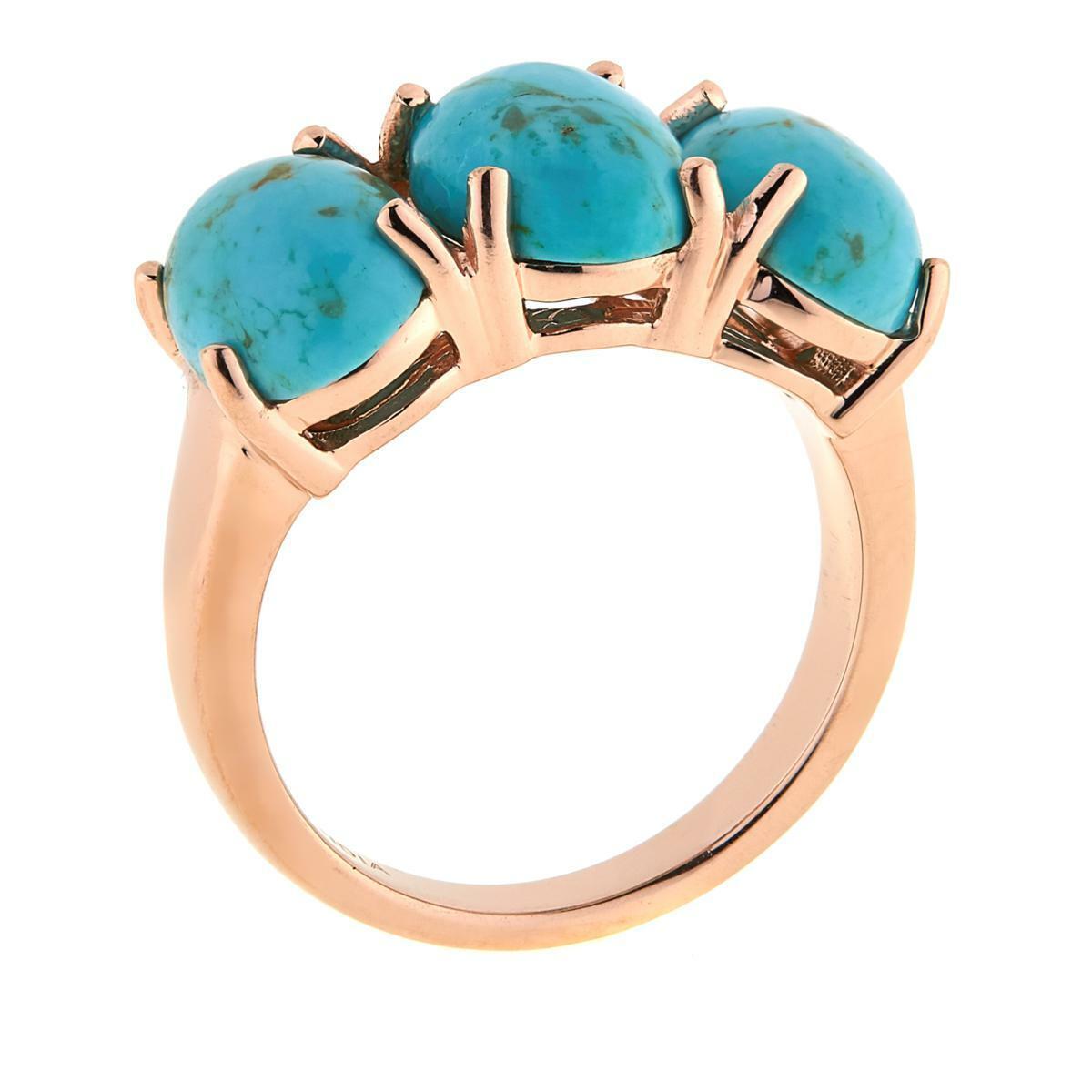 Paul Deasy Gem Rose Gold Plated 3-Stone Kingman Turquoise Ring Size 7 Hsn $101