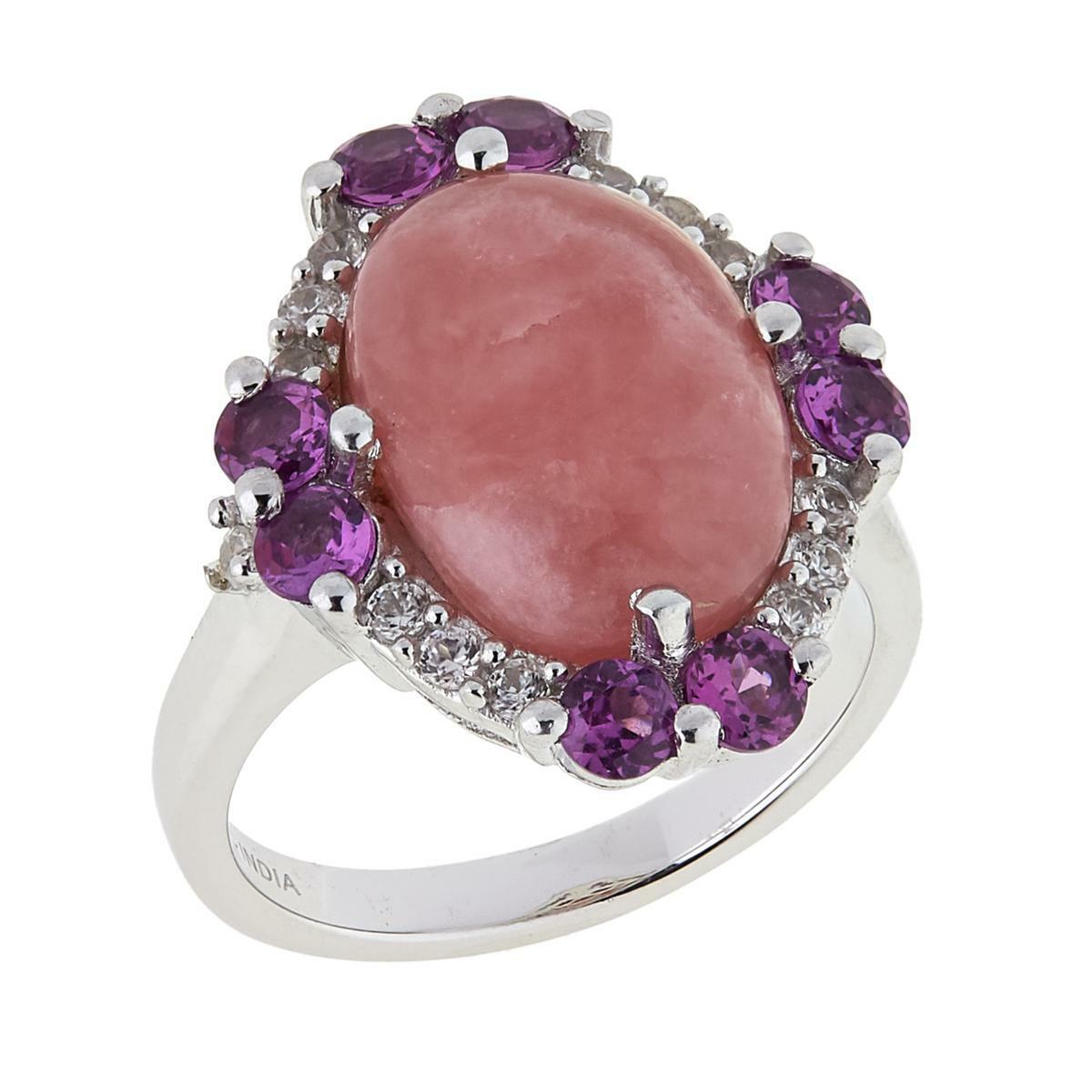 Paul Deasy Gem Rhodochrosite, Purple Garnet And White Zircon Ring Size 6 Hsn $50
