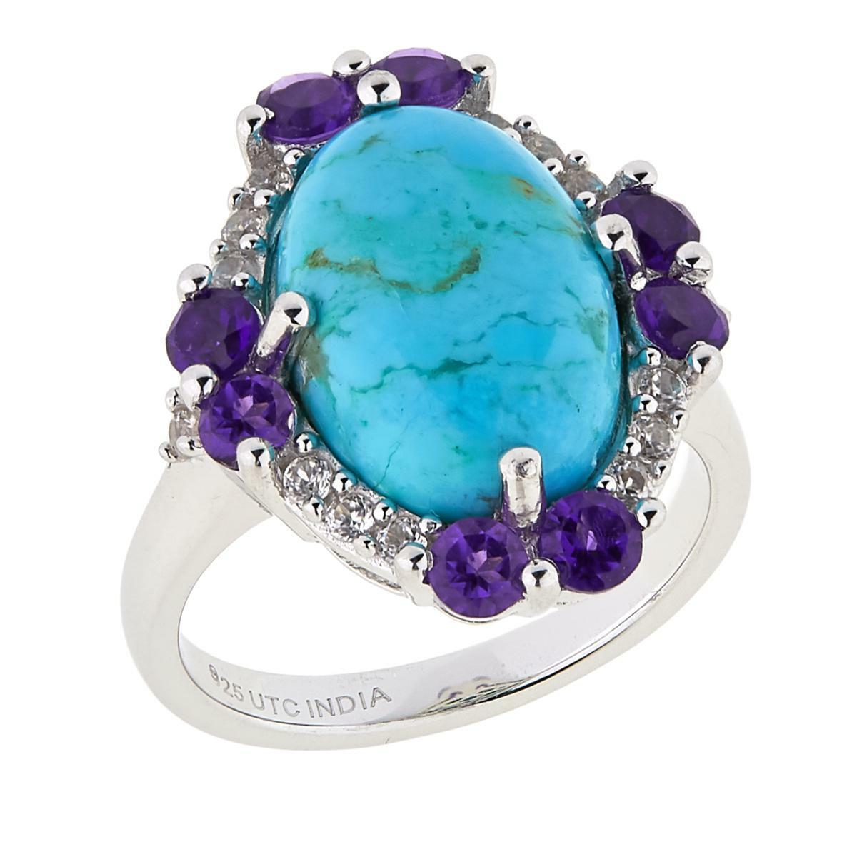 Paul Deasy Gem Kingman Turquoise, Amethyst and White Zircon Ring Size 8 HSN $136