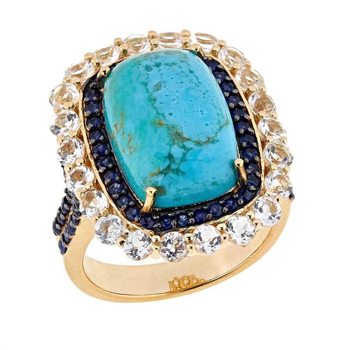 Paul Deasy Gem Kingman Turquoise, Sapphire And White Topaz Ring Size 5 Hsn $260
