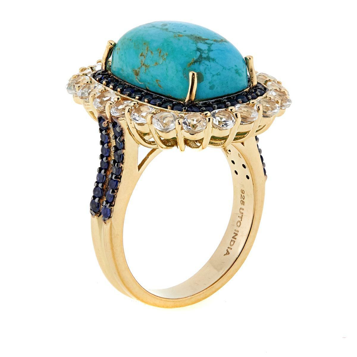 Paul Deasy Gem Kingman Turquoise, Sapphire And White Topaz Ring Size 9 Hsn $260