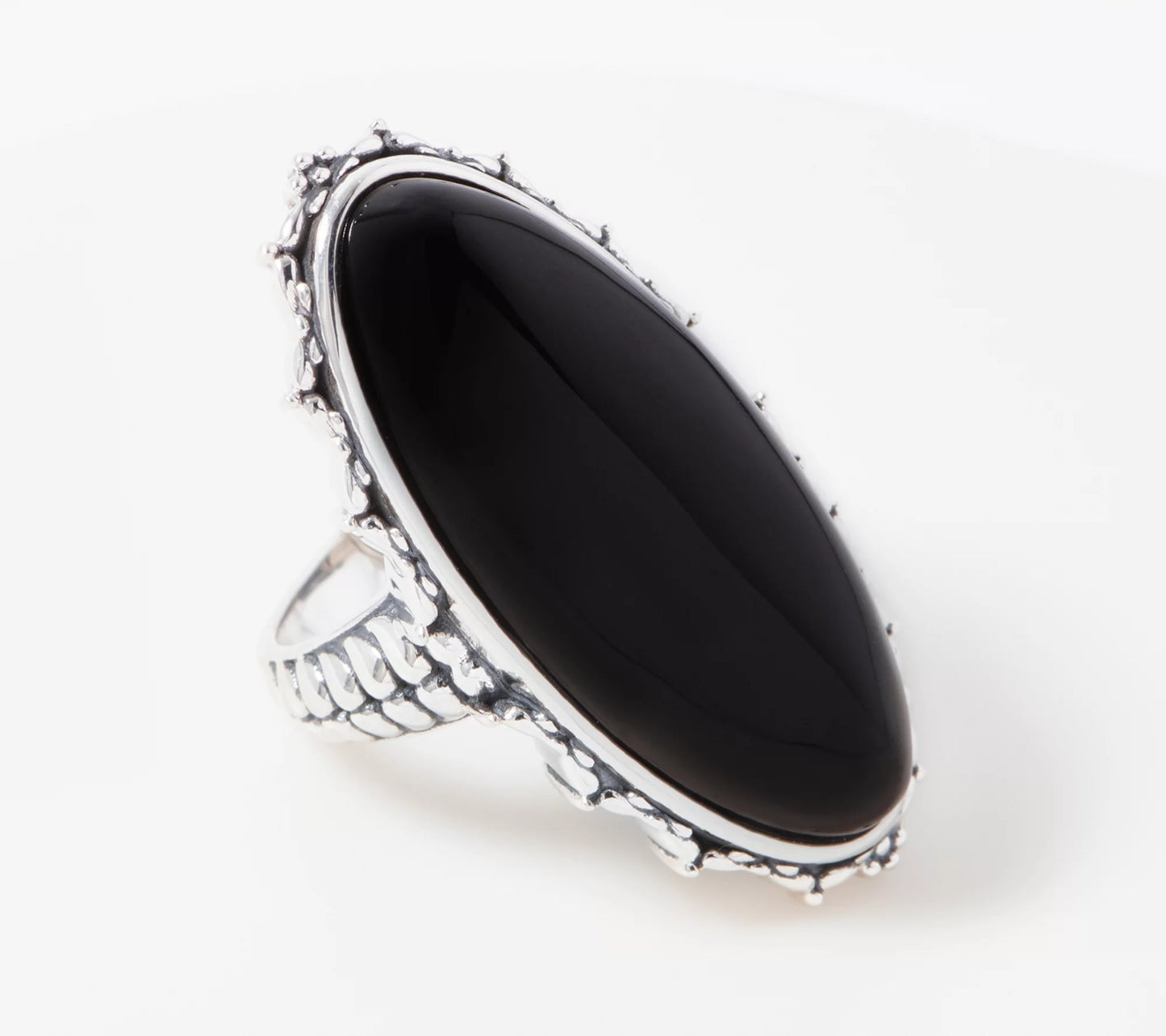 Generation Gems Black Jade Elongated Oval Bold Ring Sterling Silver, Size 8