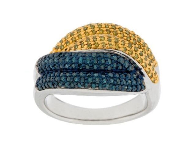 Affinity 3/4 Ct Pave Blue & Yellow Diamond Sterling Band Ring Size 5 Qvc $339.00