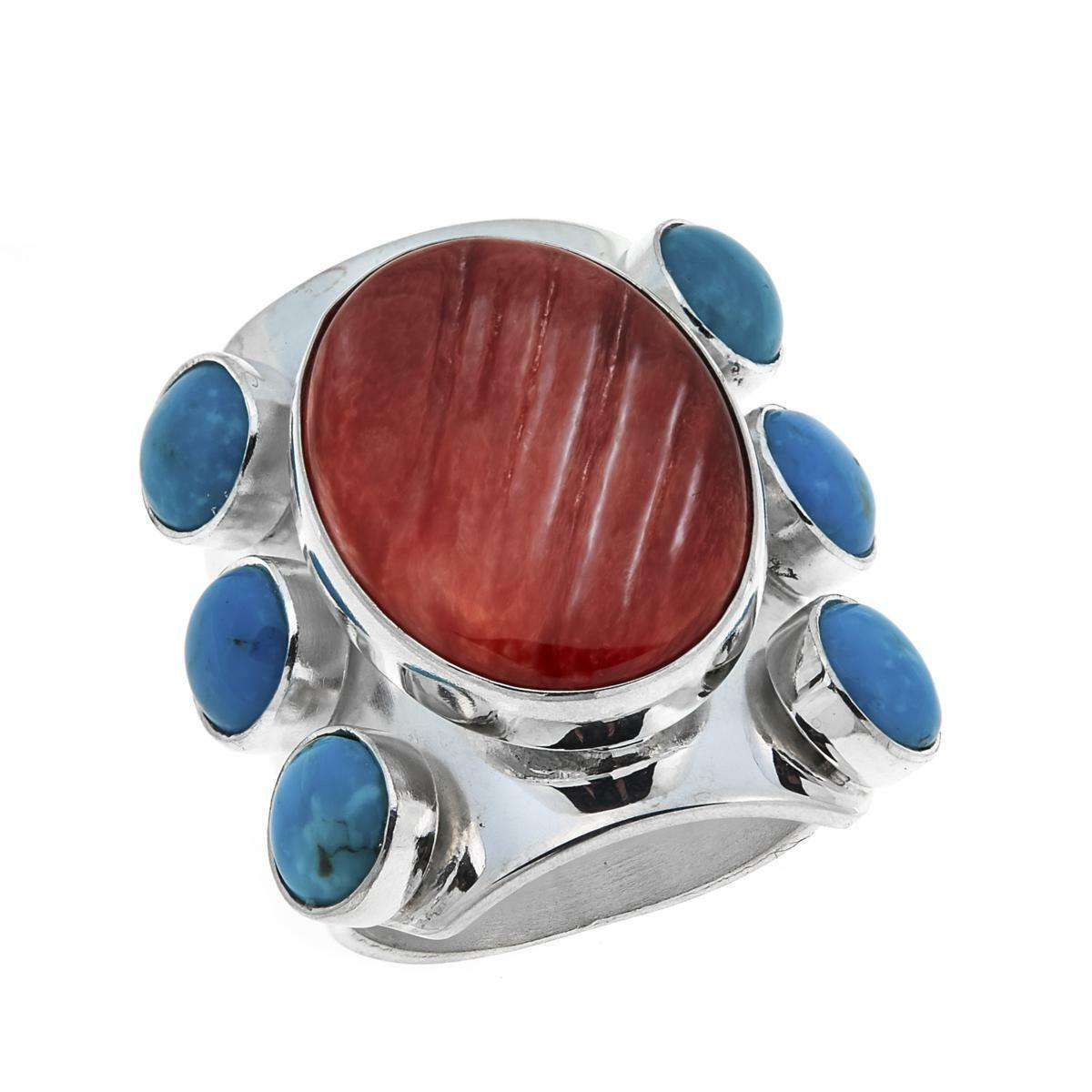 Jay King Turquoise and Spiny Oyster Shell Sterling Silver Ring, Size 6