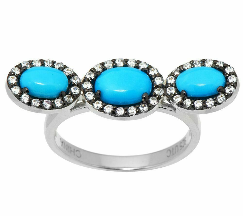 Graziela Gems Sleeping Beauty Turquoise And Zircon Sterling Wave Ring Size 5 Qvc