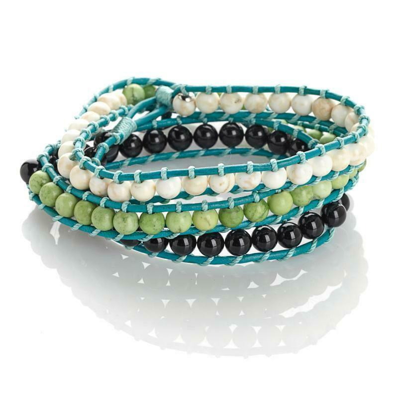Sonoma Studios Tri-Color Multigemstone Wrap Beaded Bracelet With Organza Ribbon