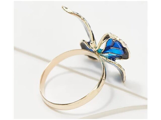 Denary 10K Gold Enamel Blue Butterfly Ring. Size 7