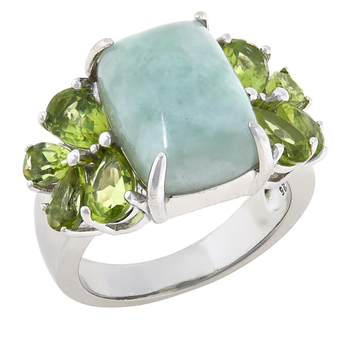 Jade of Yesteryear Sterling Silver CushionCut Jade & Peridot Ring. Size 7
