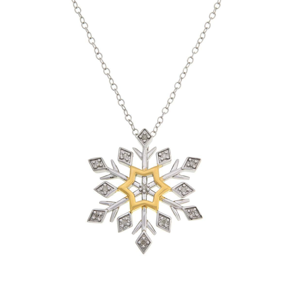 Colleen Lopez Sterling Silver Two-tone .10ctw Diamond Snowflake Pendant w/ Chain