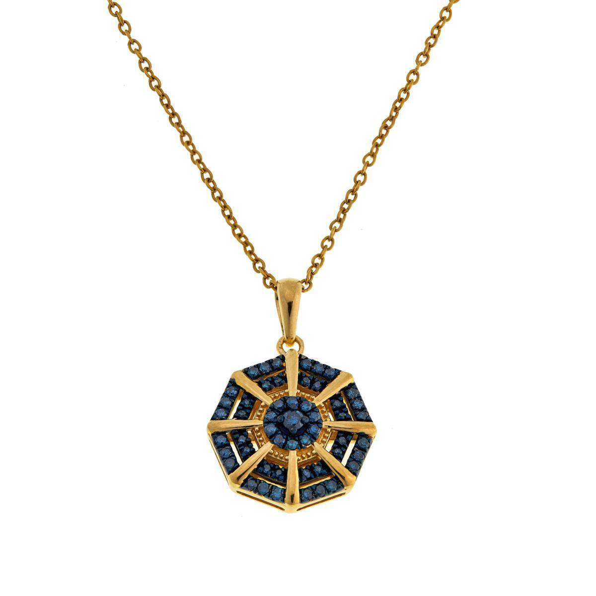 Colleen Lopez .33ctw Blue Colored Diamond Pendant Drop 18" Necklace