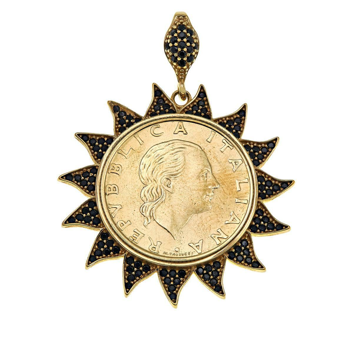 Bellezza Bronze Black Spinel 200 Lira Coin Sun Pendant