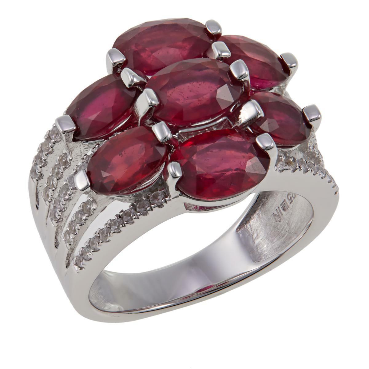 Colleen Lopez Sterling Silver Oval Ruby & White Zircon 7-Stone Ring, Size 8