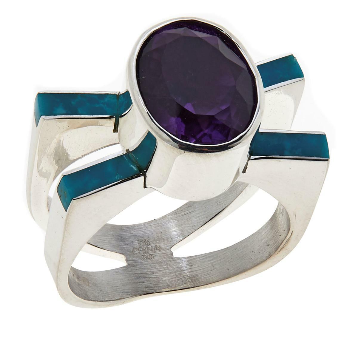 Jay King Gallery Collection Amethyst and Sonoran Blue Turquoise Ring, Size 8
