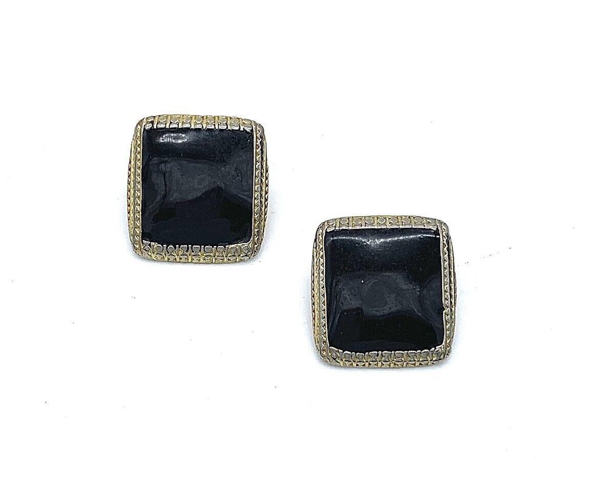 HSN Bronzetone & Black Enamel Square Stud Earrings