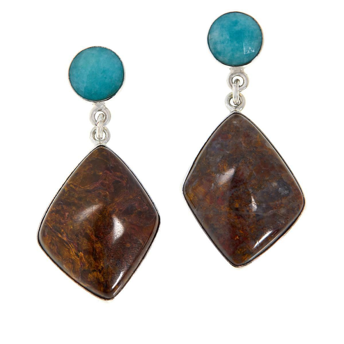 Jay King Sterling Silver Pietersite and Amazonite Earrings (373957841662)