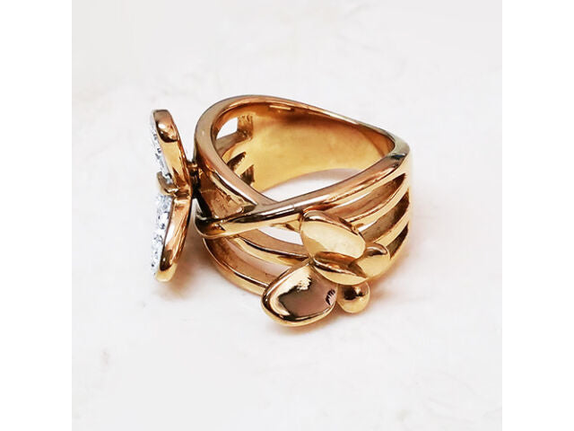 Steel By Design Goldtone Plated Stainless Steel Crystal Butterfly Ring Sz 5 Qvc
