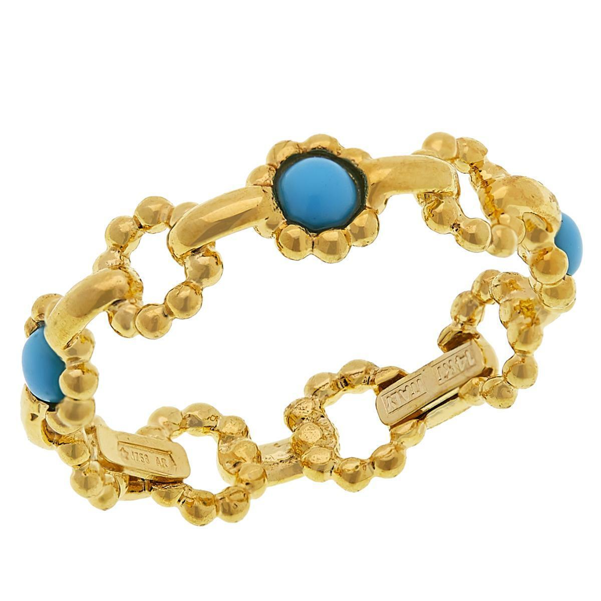 Passport to Gold 14K Gold Turquoise Scalloped Station Stackable Ring, Size 6