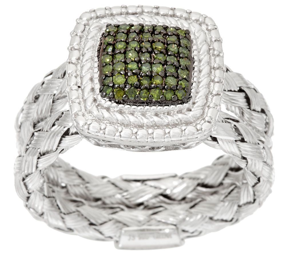 Affinity 1/4 Ctw Pave Green Diamond Sterling Square Double Braided Ring Sz 5 Qvc