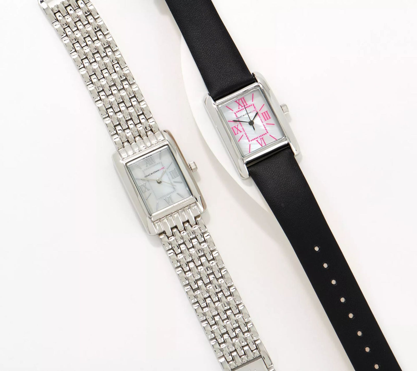Isaac Mizrahi Set of 2 Black, Silver Strap Bracelet Watch 6"-8" Stainless Steel | Wristwatches