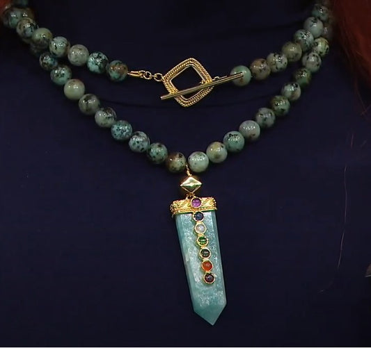 Rarities Amazonite Multi Gem Pendant & Jasper Cleopatra's Needle Toggle Necklace