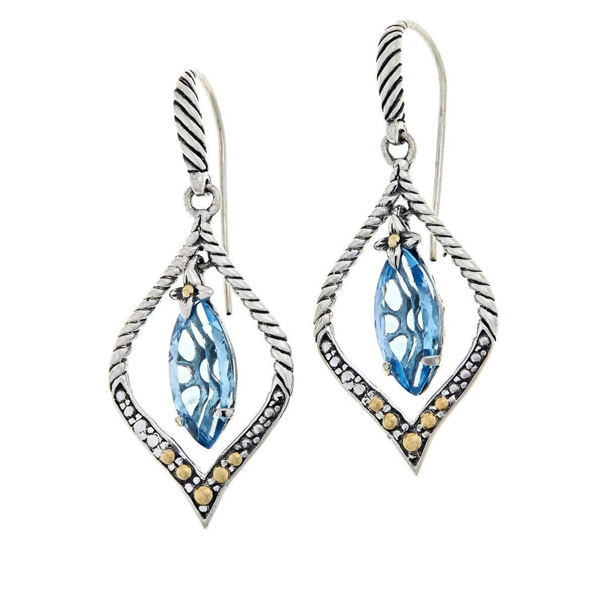 Bali Designs Marquise Blue Topaz Cable Hook Drop Earrings HSN $170.00