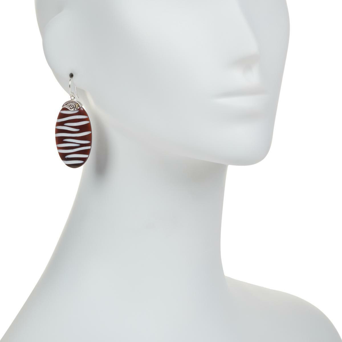 Bali RoManse Sterling Silver & 18K Dark Brown Oval Shell and Resin Drop Earrings