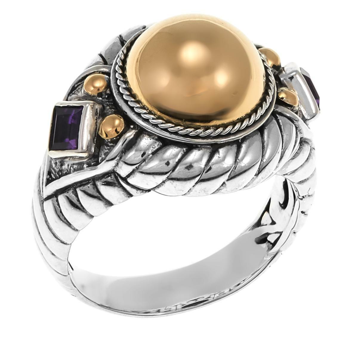 Bali Designs 2-Tone 0.22Ctw Amethyst Cable-Twist Ring Size 8 Hsn $221