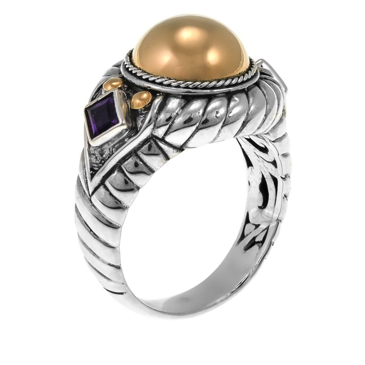 Bali Designs 2-Tone 0.22Ctw Amethyst Cable-Twist Ring Size 8 Hsn $221