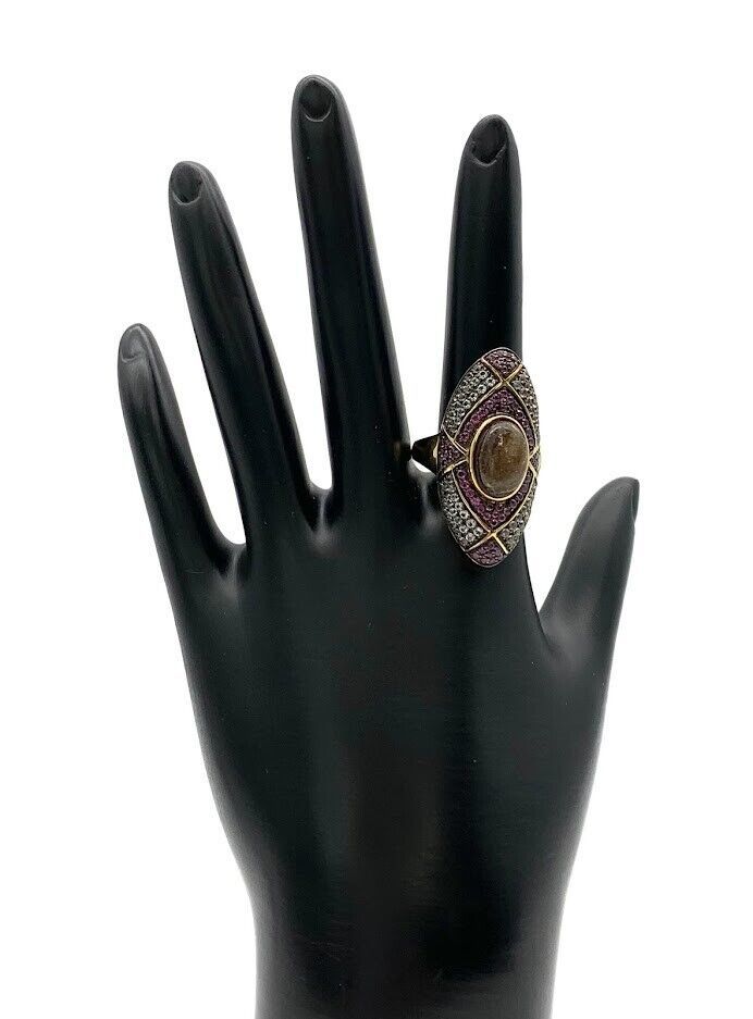 Rarities Chocolate Sapphire & Gemstone Vermeil "Talisman" Ring. Size 6