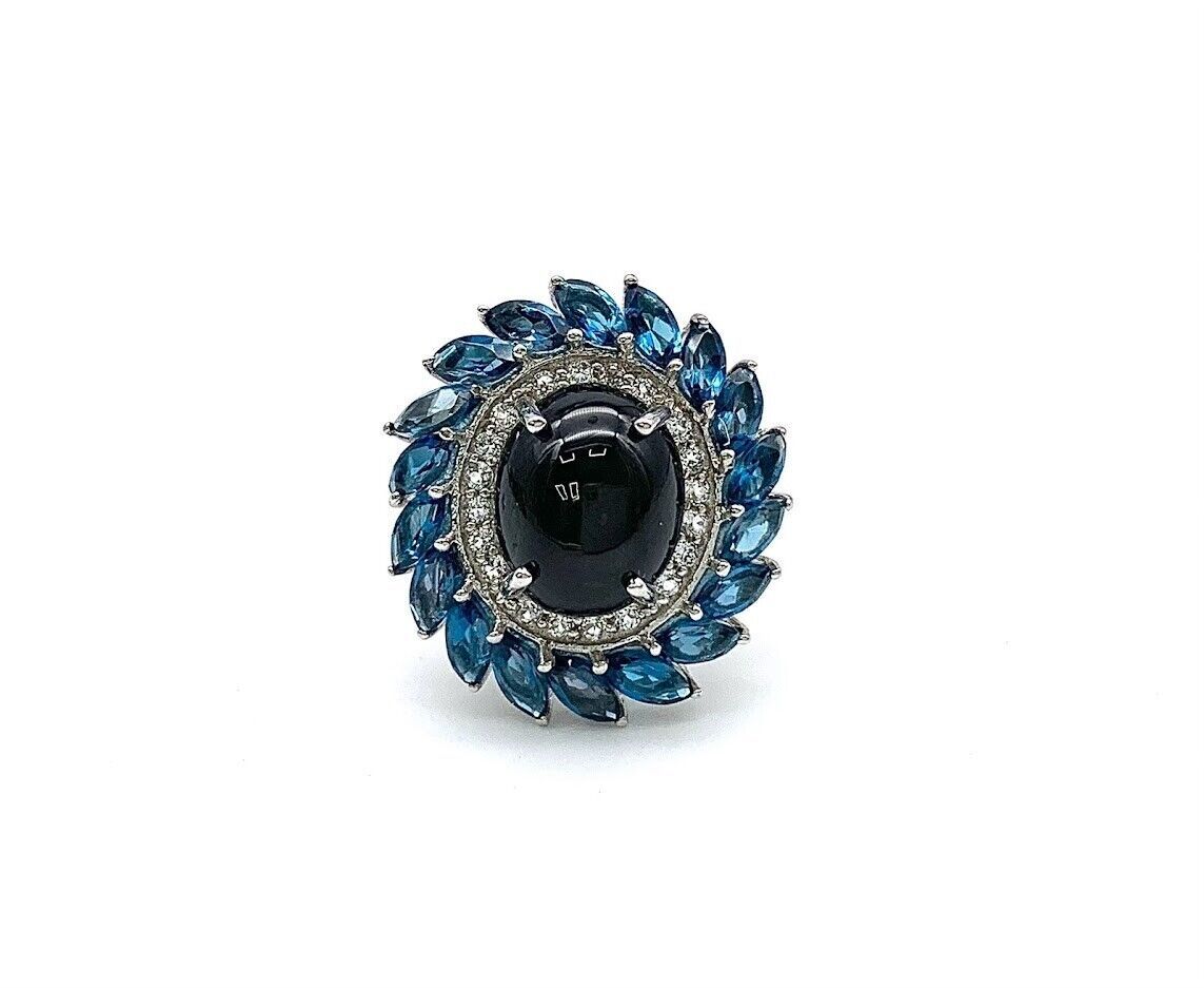 Colleen Lopez Sterling Silver  Black Diopside, London Blue Topaz Ring. Size 7