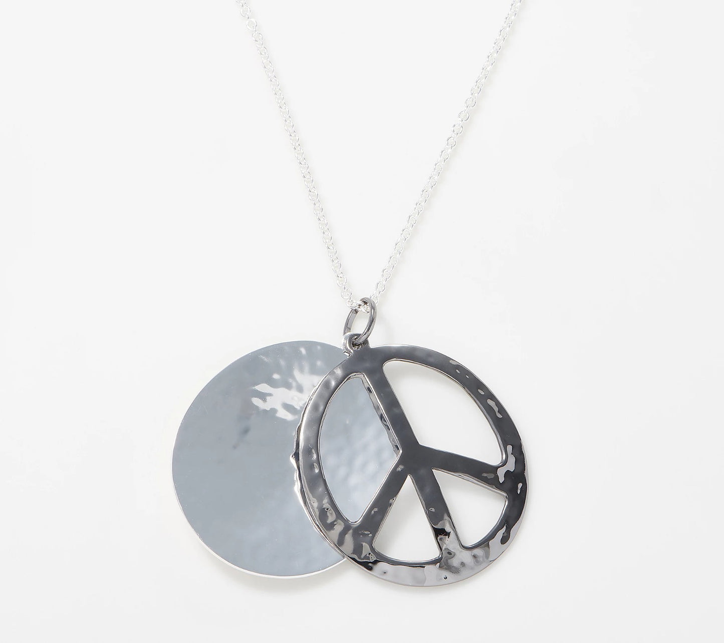 RLM Bronze Peace Sign Iconic Symbol Pendant Necklace, Silver Tone, Size 29.5"
