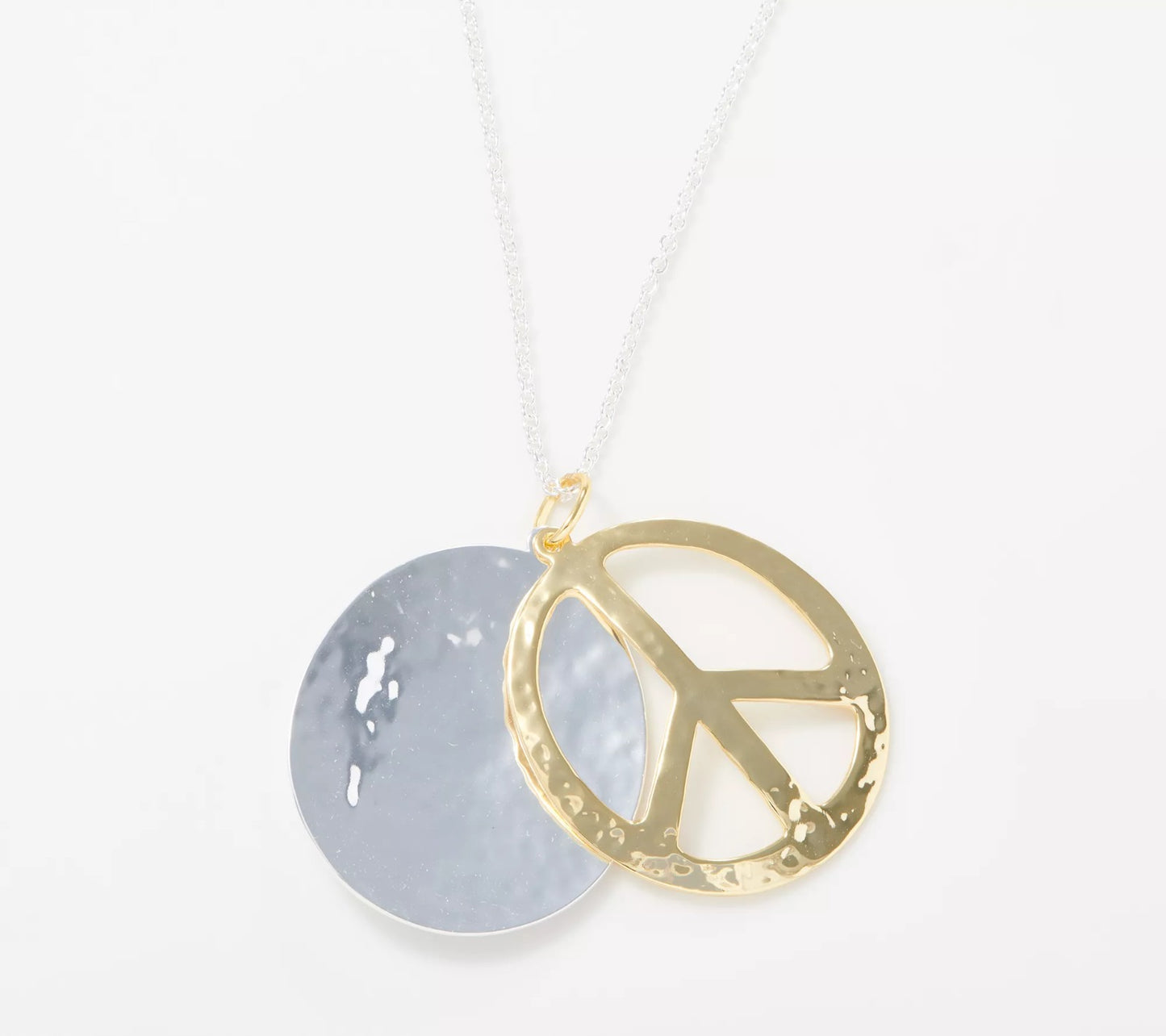 RLM Bronze Peace Sign Iconic Symbol Pendant Necklace, Gold Tone, Size 29.5"