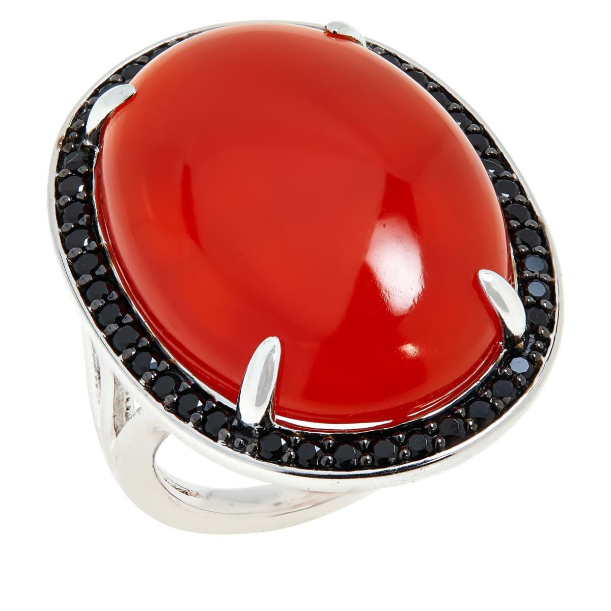 Colleen Lopez Sterling Silver Red Agate & Black Spinel Ring, Size 6