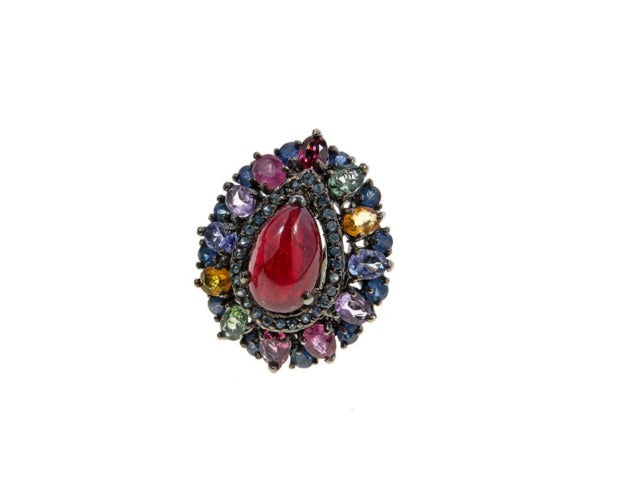 Lisa Klein Jewelry Ruby and Multigemstone Cluster Sterling Silver Earrings