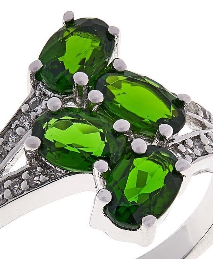 Colleen Lopez Sterling Silver Chrome Diopside & White Zircon Bypass Ring, Size 5