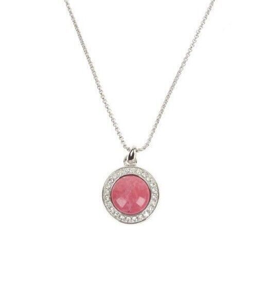 Colleen Lopez Pink Rhodonite Cabochon and White Topaz Pendant with 18" Chain