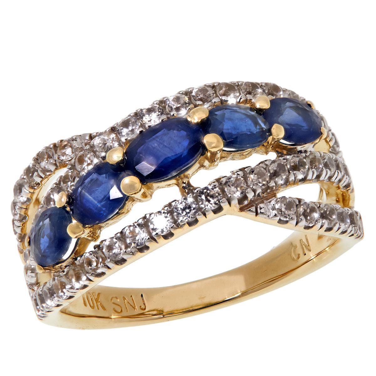 Colleen Lopez 10K Gold Genuine Sapphire and White Zircon Ring. Size 5