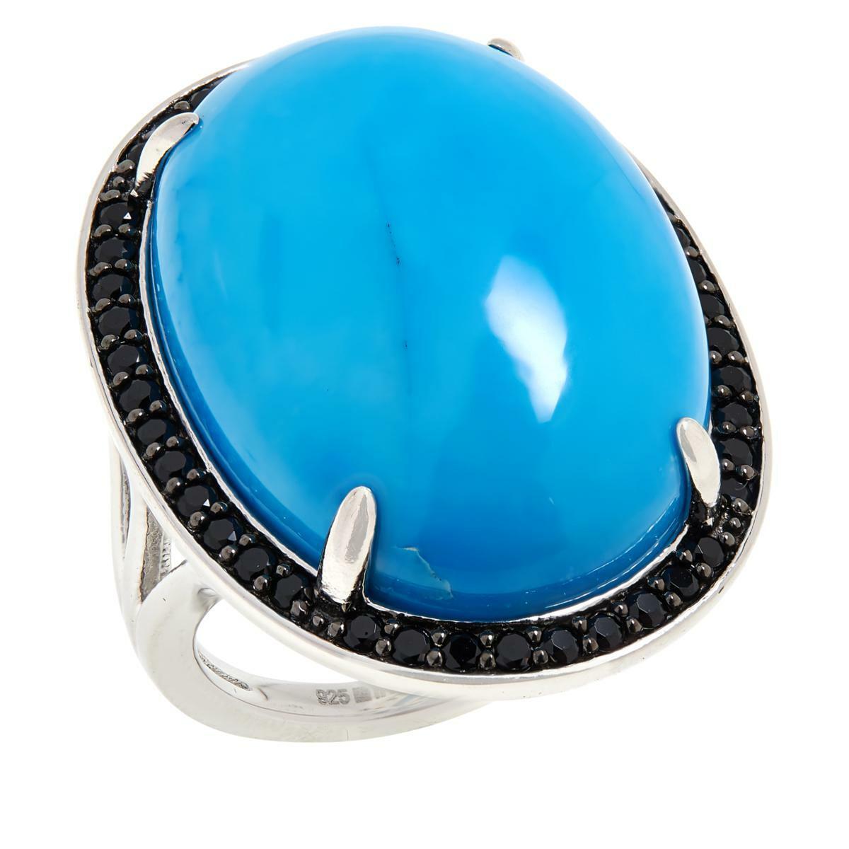 Colleen Lopez Sterling Silver Blue Howlite & Black Spinel Ring, Size 11